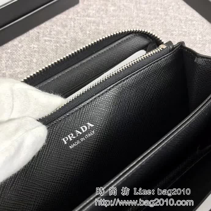 PRADA普拉達 專櫃最新款式 頂級原單十字紋牛皮 男士單拉鏈錢包 2ML317 DD1151
